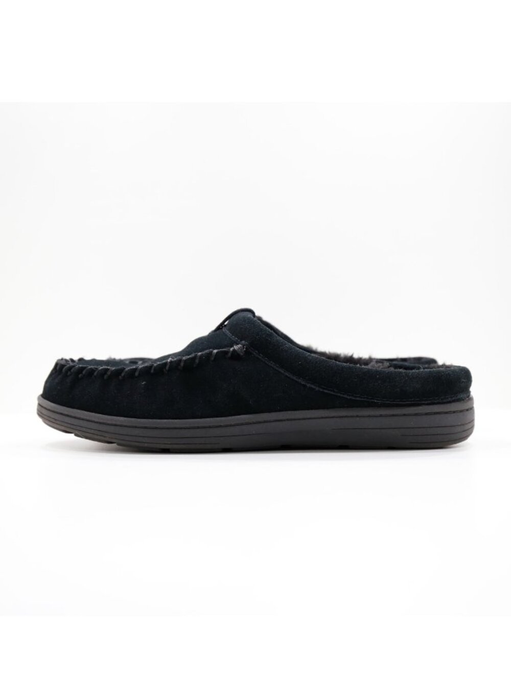 Clarks Black Leather Faux Fur Lined Moc Clog Slippers - Men's 10